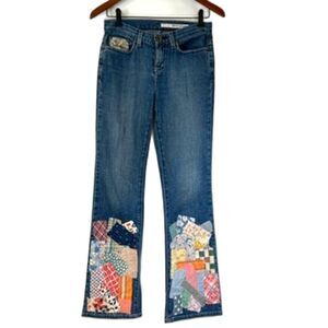 DKNY Look Again Patchwork Jeans Straight Flare Hippie Boho 2R 9" Rise